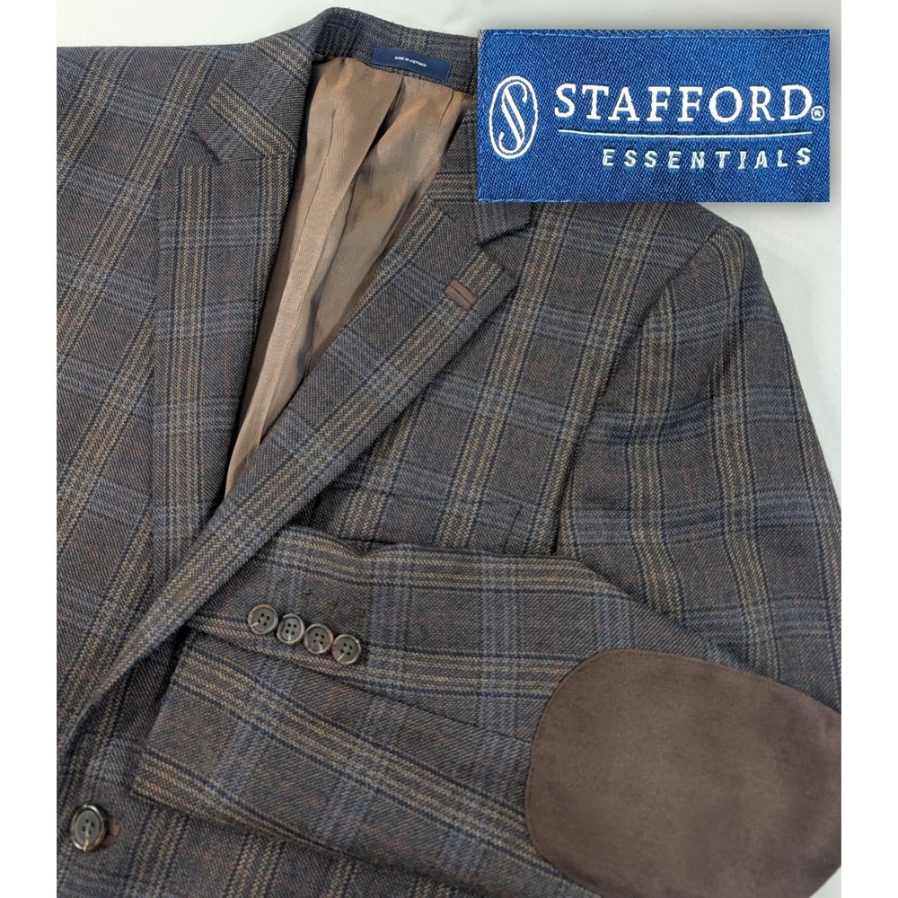 Stafford Sport Coat Blazer Suit Jacket Wool Blend Glenn Plaid Check 40R Slim 40"
